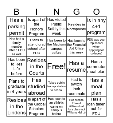 FDU Bingo Card