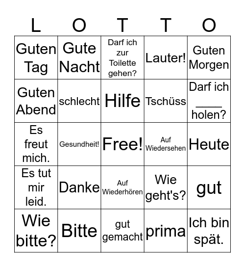 Deutsch 1, Phrasen 1 Bingo Card