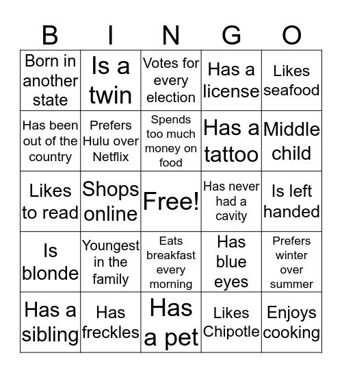 Bingo to Meet You! Bingo Card