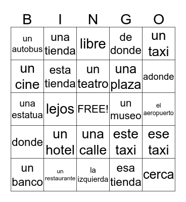 Spanish Bingo Card