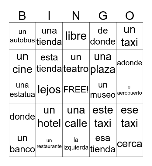 Spanish Bingo Card