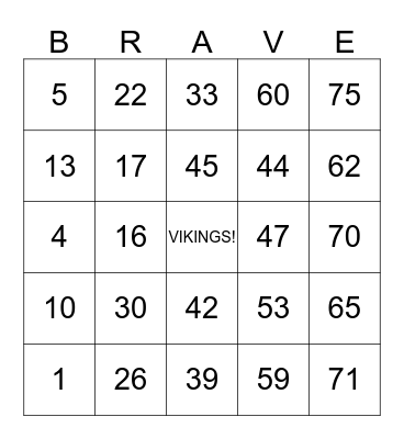 BRAVE Bingo Card
