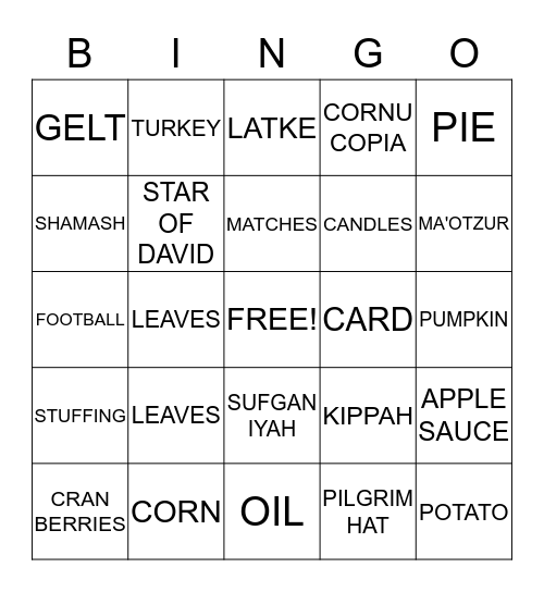 THANKSGIVUKKAH BINGO Card