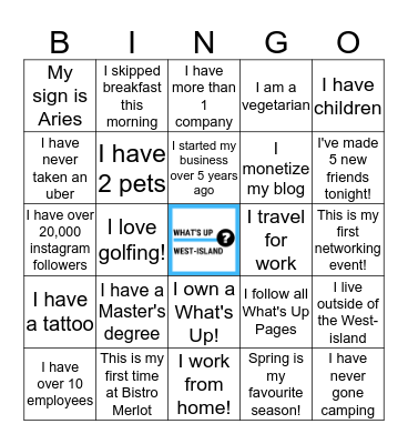 WHAT'S UP WEST-ISLAND Bingo Card