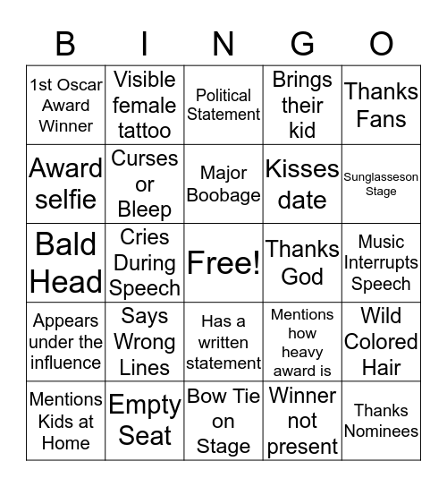 AMA MUSIC AWARDS 2018 Bingo Card