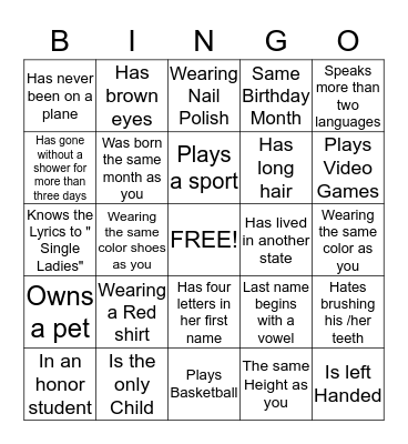 Getting to Know You  Bingo Card