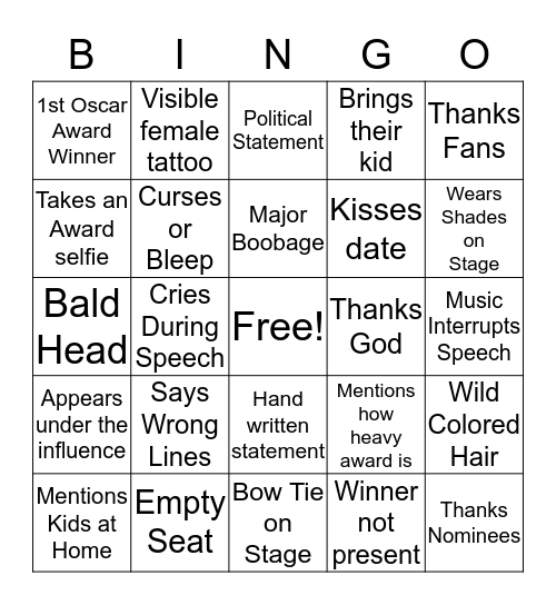 AMA MUSIC AWARDS 2018 Bingo Card