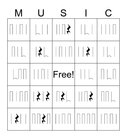 Musical Bingo Card