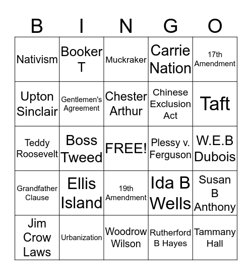 Unit 5 Bingo Card