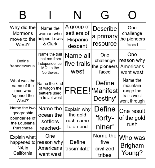 Trails West 13.1 & The Gold Rush 13.4 Review Bingo Card