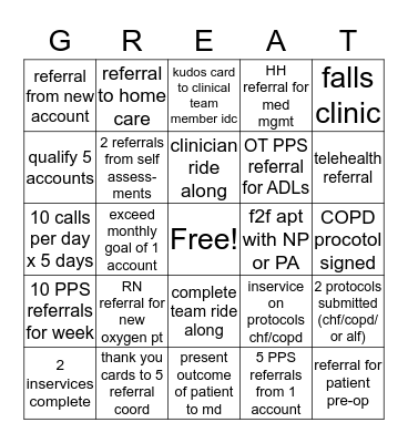 Triad Sales Team Bingo Card