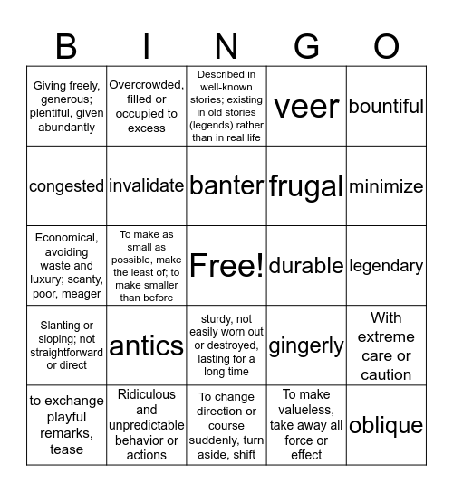 Level C Unit 2 Bingo (all 12) Bingo Card