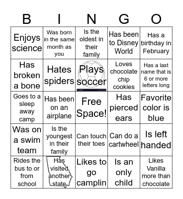 Getting to know you Bingo Card