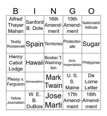 American Expansionism Bingo Card