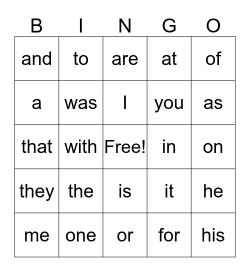 Sight-Word Bingo Card