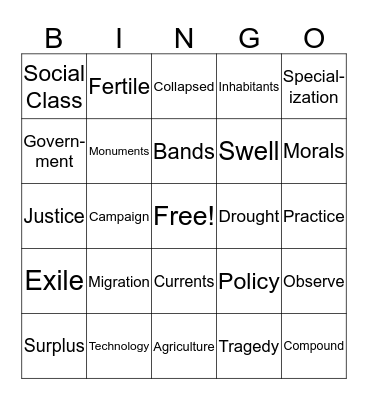 6th Grade Bingo Card