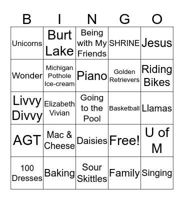 LIVVY Bingo Card