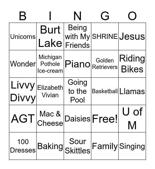 LIVVY Bingo Card