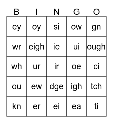 Phonics Bingo Card