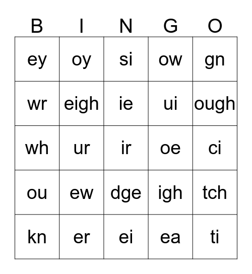 Phonics Bingo Card