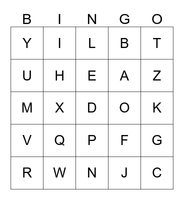 Alphabet Bingo Card
