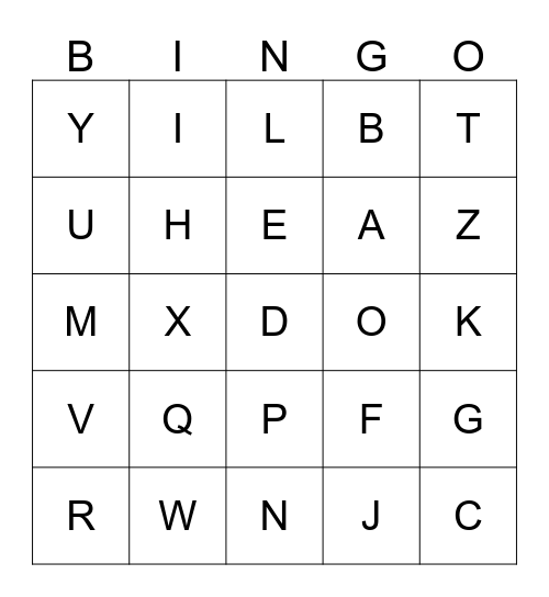 Alphabet Bingo Card