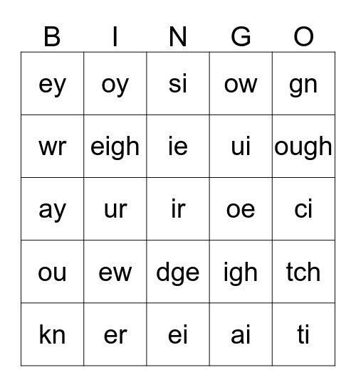 Phonics Bingo Card