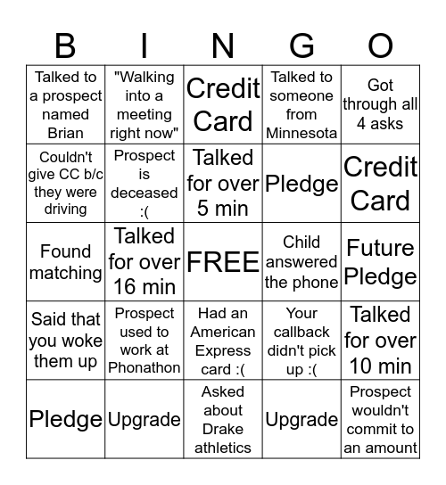 Phonathon Bingo! Bingo Card