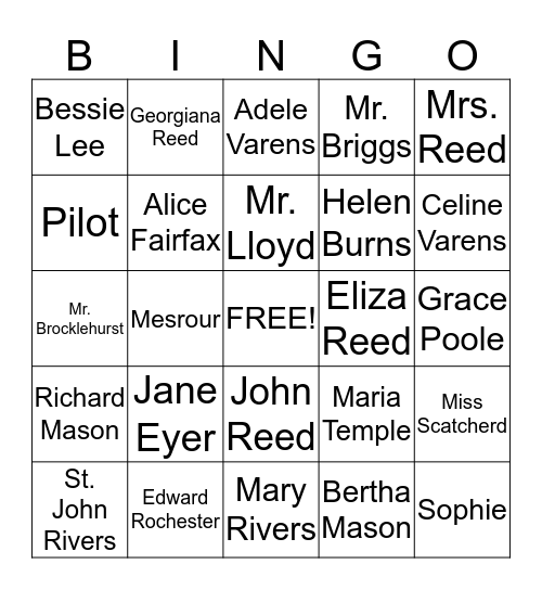 Jane Eyer Bingo Card
