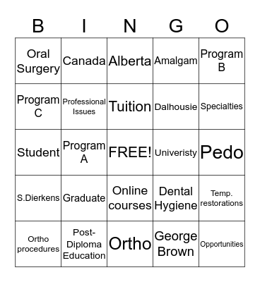 Dental Hygiene Post-Diploma Opportunties in Canada Bingo Card