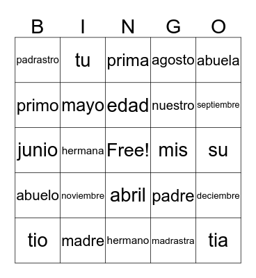 Unidad 1 Etapa 3 Bingo Card
