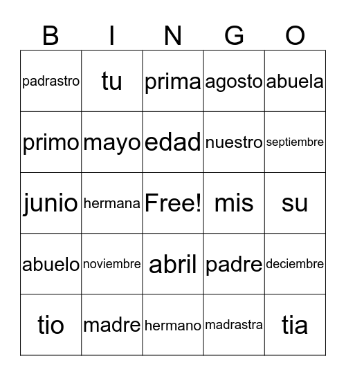 Unidad 1 Etapa 3 Bingo Card