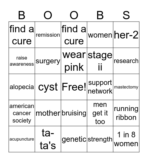 Bingo for Boobies Bingo Card