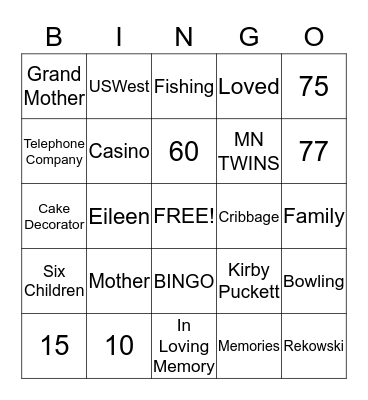 Eileen H. Rekowski Bingo Card