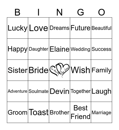 Wedding Toast Bingo Card