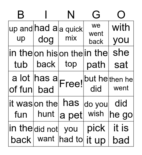 2.1 phrases Bingo Card