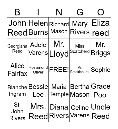 Jane Eyer Bingo Card