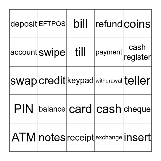 Transaction Bingo Card