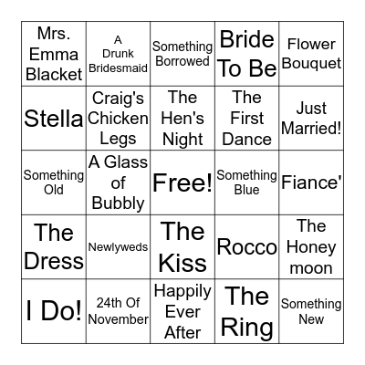 Emma's Bridal Shower BINGO! Bingo Card