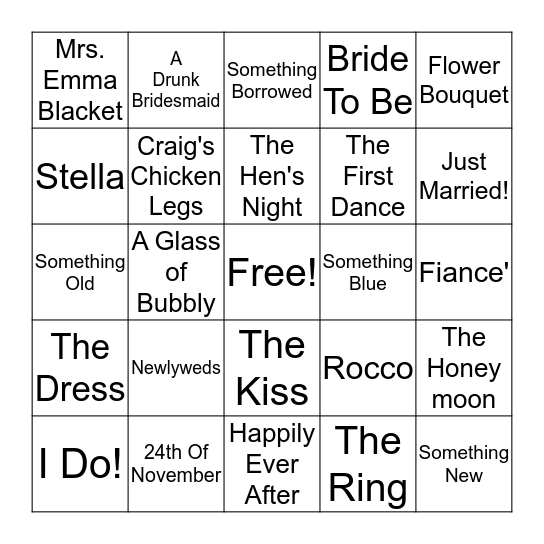 Emma's Bridal Shower BINGO! Bingo Card