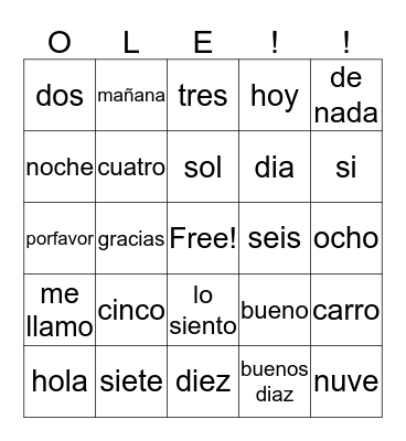 OLE!!! Bingo Card