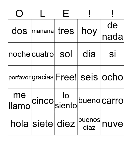 OLE!!! Bingo Card