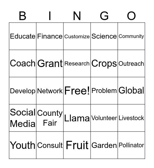 Extension Bingo Card