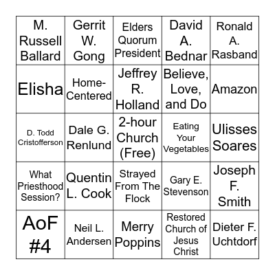 General Conference Bingo Card