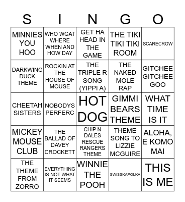 264 DISNEY CLASSICS #3 Bingo Card