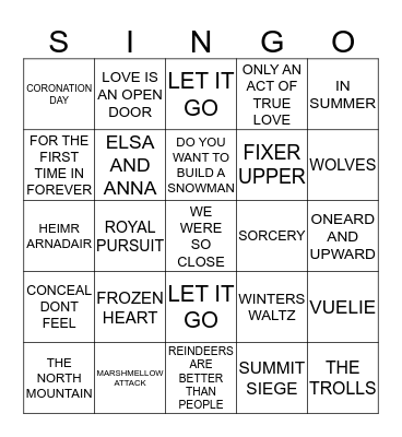 266 DISNEYS FROZEN Bingo Card