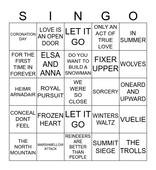 266 DISNEYS FROZEN Bingo Card