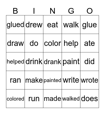 Regular & Irregular Verbs Bingo Card