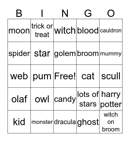 halloween bingo Card