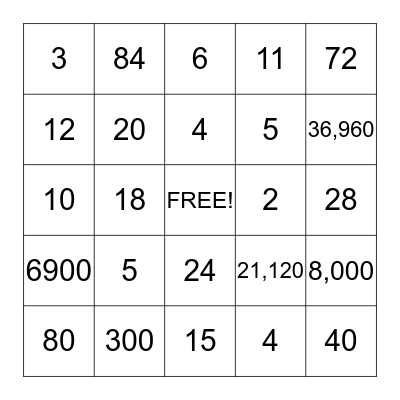 US Customary Unit Conversion Bingo Card